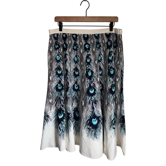 Bernardo Dresses & Skirts - BERNARDO sequin detail cotton peacock feather designer midi a line skirt 14